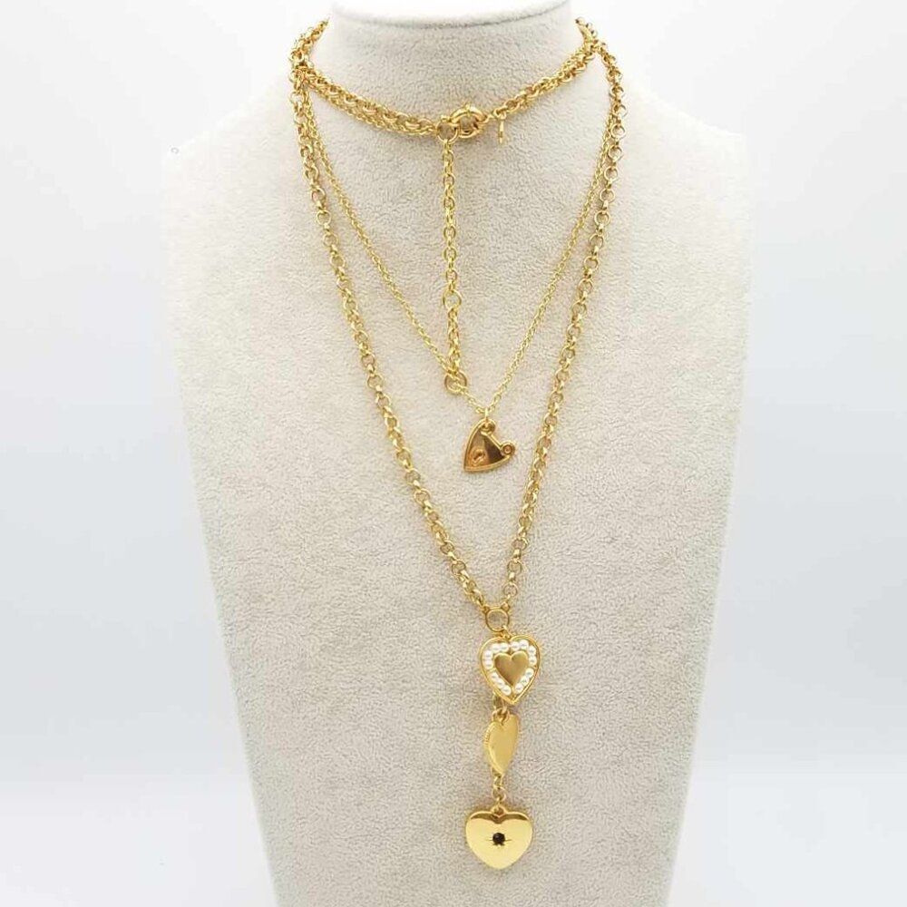 NWOT J Crew Multi Strand Long Heart Charms Necklace